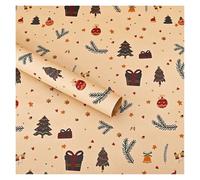 Lot de 6 feuilles papier kraft imprimé Père Noël et sapin, for emballage cadeau DIY, idéal for les fêtes du Nouvel An le bricolage Papier d'emballage de Noël(6pcs style C)