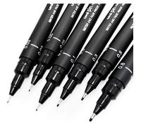 Lot de 6 feutres de dessin uni pin - Noir - Assortiment de tailles - Uni-ball