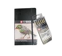 Lot de 6 feutres fins Pigma Micron avec carnet de croquis Sacura A5 80 feuilles