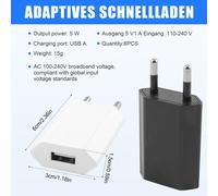 Lot De 6 Fiches De Chargeur Usb,Adaptateur Usb 5 V/1 A,Prise Pour Câble De Charge,Bloc D'alimentation 5 W Avec Faible Consommation D'énergie Pour Banques D'alimentation,Casque Bluetooth,Petit