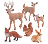 Lot de 6 figurines d'animaux de la forêt, cerfs, lapins, jouets miniatures, décorations de gâteaux