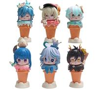 Lot de 6 figurines de cône Ice Cream Raiden Shogun, trèfle en PVC, personnage de dessin animé, figurine de modèle statue d'action, figurine de gâteau, décoration de gâteau, 8,3 cm