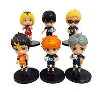 Lot de 6 figurines de l'anime Haikyuu Version Q Hinata Shoyo/Yu Nishinoya/Kozume Kenma/Kei Tsukishima Action Figure de Noël à collectionner Cadeaux (6 pièces, 10 cm)