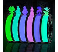 Lot de 6 filaments PLA phosphorescents (250 g par bobine, 1,5 kg au total) pour veilleuse (vert, bleu sarcelle, violet, rose rouge, bleu-vert et arc-en-ciel), filament Amoybaby pour imprimante 3D