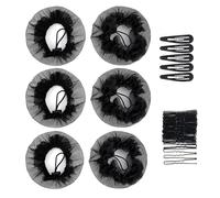 Lot de 6 filets à cheveux en dentelle extensible - Réutilisables - Pour danseuse, danseuse, banque, infirmière, patineuse - Taille L - Noir
