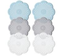 Lot de 6 filtres à cheveux réutilisables en silicone, 2 bleus, 2 gris, 2 blancs, pour cuisine, douche, baignoire et lavabo, pour douche et baignoire (5 à 15 cm de diamètre)