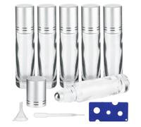 Lot de 6 flacons à bille transparents pour huiles essentielles de 10 ml avec boules en acier inoxydable (1 bille supplémentaire, 6 étiquettes, ouvre-bouteille, entonnoir, compte-gouttes inclus)