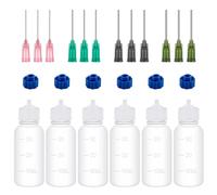 Lot de 6 flacons applicateurs de colle, flacons compte-gouttes en plastique compressibles de 30 ml avec pointe aiguille émoussée 14 GA, 16 GA, 18 GA, 20 GA, pour applications de colle, peinture et