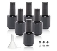Lot de 6 flacons vides de vernis à ongles en gel - 15 ml - Avec pinceau - Noir mat opaque - Ronds - Rechargeables - Résistants aux UV - Avec boules mélangeuses et entonnoirs - Brillant