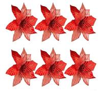 Lot de 6 fleurs artificielles à paillettes pour décoration d'arbre et de couronne, parfaites pour les fêtes saisonnières (rouge)