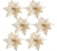 Lot de 6 fleurs artificielles à paillettes pour décoration de sapin et couronne - Pour améliorer l'atmosphère des vacances avec des poinsettia synthétiques réutilisables (doré)