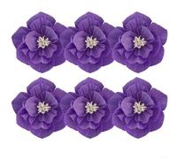 Lot de 6 fleurs artificielles en papier crépon 3D fabriquées à la main pour mariages, fêtes, décoration d'intérieur et événements spéciaux (violet foncé)