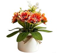 Lot de 6 fleurs de chrysanthème artificielles en pot avec corde de chanvre pour décoration de table de mariage (orange-jaune)