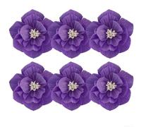 Lot de 6 fleurs en papier crépon 3D fabriquées à la main - Violet foncé