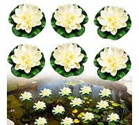 Lot de 6 fleurs flottantes - Nénuphars artificiels flottants - Blanc - Plantes d'étang artificielles flottantes - Décoration d'étang pour jardin, terrasse, aquarium