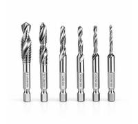Lot de 6 Foret Taraudeur Combinés M3 M4 M5 M6 M8 M10 avec Queue Hex 6 mm - Kit Taraudage pour Taraud Machine, Taraud M3-M10, Perçage & Filetage Rapide, Revêtement Anti-Corrosion, Coffret Pratique