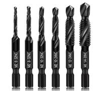 Lot de 6 forets combinés et tarauds SAE - 6542 M2 en acier rapide avec revêtement noir antirouille, 6-32NC 8-32NC 10-32NC 10-24NC 12-24NC 1/4-20NC 1/4-20NC, tige hexagonale de 6,35 mm