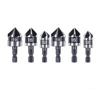 Lot de 6 forets coniques en acier au carbone avec tige hexagonale pour applications de travail du bois, offrant un chanfreinage précis et une prise en main sûre des outils