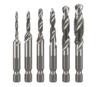 Lot de 6 forets en métal pour acier dur, forets HSS pour perceuse à métaux et tarauds, outil de filetage professionnel 3 en 1 avec tige hexagonale de 6,35 mm (M3 M4 M5 M6 M8 M10)