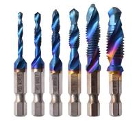 Lot de 6 forets et tarauds en spirale cannelés pour tarauds M3 M4 M5 M6 M8 M10 pour différentes tailles de filetage (bleu-court)