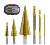 Lot de 6 forets étagés HSS - Avec revêtement en titane - Foret conique Ø 4 à 32 mm, 4 à 20 mm, 4 à 12 mm, 6 mm, 8 mm, 3 mm - Avec étui pour plastique DIY
