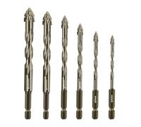 Lot de 6 forets excentriques avec 4 tranchants - Foret à quatre tranchants avec tige hexagonale 1/4" - Pointe en carbure - Jeu de forets très durs pour carrelage, verre, bois, métal (jaune, 6 pièces)