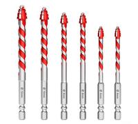 Lot de 6 forets excentriques dentelés avec quatre cannelures pour un perçage efficace sur des surfaces dures telles que le carrelage, la porcelaine, le granit et le bois