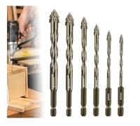 Lot de 6 forets excentriques durables à quatre cannelures en dents de scie, forets excentriques dentelés à quatre bords, forets excentriques à tête inclinée haute dureté, forets à revêtement en titane