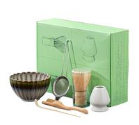 Lot de 6 fouets à matcha en bambou faits à la main, pelle à thé traditionnelle, cuillère à matcha et porte-fouet en céramique, cadeaux de matcha en céramique émaillée pour débutants