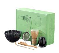 Lot de 6 fouets à matcha en bambou faits à la main, pelle à thé traditionnelle, cuillère à matcha et support à fouet en céramique, cadeaux de matcha en céramique émaillée pour débutants