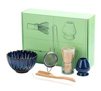 Lot de 6 fouets à matcha en bambou faits à la main, pelle à thé traditionnelle, cuillère à matcha et support à fouet en céramique, cadeaux de matcha en céramique émaillée pour débutants