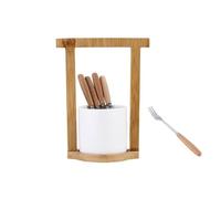 Lot de 6 fourchettes à dessert et apéritif en acier inoxydable avec pot de rangement en céramique, idéal pour fruits, gâteaux, salades et cocktails