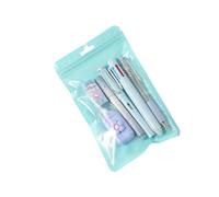 Lot de 6 fournitures scolaires avec stylo multicolore rétractable, gomme, ruban correcteur et surligneur