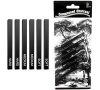 Lot de 6 fusains compressés - Bâtons de charbon de bois - Doux - Moyen - Dur - Kit de charbon de bois - Pour dessin, croquis, ombrage, design artistique
