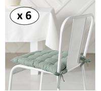 Lot de 6 galettes de chaise carrées Essential 38 x 38 cm en coton vert céladon 170 g/m²