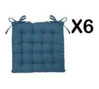 PEGANE Lot de 6 galettes de Chaise en Coton et Polyester Coloris Bleu Canard - Dim : L 38 x l 38 cm