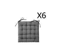 PEGANE - Lot de 6 Galettes de Chaise Gris à Motifs en Coton - 38 x 38 cm