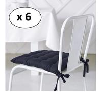 Lot de 6 galettes de chaise matelassées en coton bleu marine 38 x 38 cm