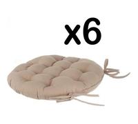 Lot de 6 galettes de chaise ronde en coton coloris LIN - Diamètre 38 cm