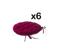 PEGANE Lot de 6 galettes de Chaise Ronde en Coton Coloris Rouge - Diamètre 38 cm