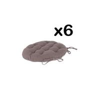 PEGANE Lot de 6 galettes de Chaise Ronde en Coton Coloris Taupe - Diamètre 38 cm