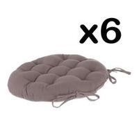 PEGANE Lot de 6 galettes de Chaise Ronde en Coton Coloris Taupe - Diamètre 38 cm