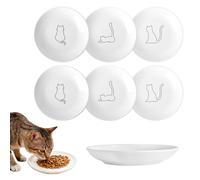 Lot de 6 gamelles pour chat en céramique : Ø 15 cm, gamelles plates en céramique de qualité supérieure, design plat, pour chat et eau, pour chats et petits animaux, blanc (motif chat)