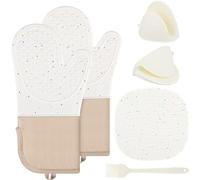 Lot de 6 gants de cuisine antidérapants avec gants de cuisson résistants à la chaleur en silicone - Accessoires de cuisine - Avec dessous de plat, pot et crochet adhésif et brosse