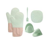 Lot de 6 Gants de Cuisine résistants à la Chaleur - Accessoires de Cuisine - Gants de Four - Maniques en Silicone antidérapant - avec Dessous de Plat, Pot et Crochet adhésif et Brosse