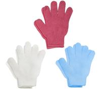Lot de 6 gants exfoliants en bambou pour le bain et le corps - Pour éliminer les poils incarnés et les peaux mortes - Pour la douche, le spa et le massage - Blanc rouge et bleu