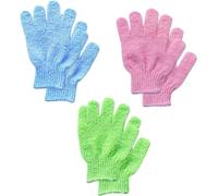 Lot de 6 gants exfoliants en bambou pour le bain et le corps - Pour éliminer les poils incarnés et les peaux mortes - Pour douche, spa, massage et élimination des cellules mortes - Vert, bleu, rose