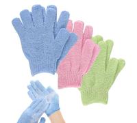 Lot de 6 gants exfoliants pour le bain et le corps, gants de douche en bambou, élimine les poils incarnés et les peaux mortes, pour la douche, le spa (bleu mer + rose clair + vert clair)