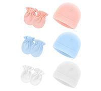 Lot de 6 Gants pour Nouveau-nés, Chaussettes en Coton Mignon pour garçons et Filles de 0 à 6 Mois (Rose, Bleu Clair, Blanc)