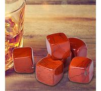 Lot de 6 glaçons en cristal d'améthyste pour boissons, pierres à whisky de 1,8 à 2 cm - Cubes à vin - Cadeaux pour femme (jaspe rouge)